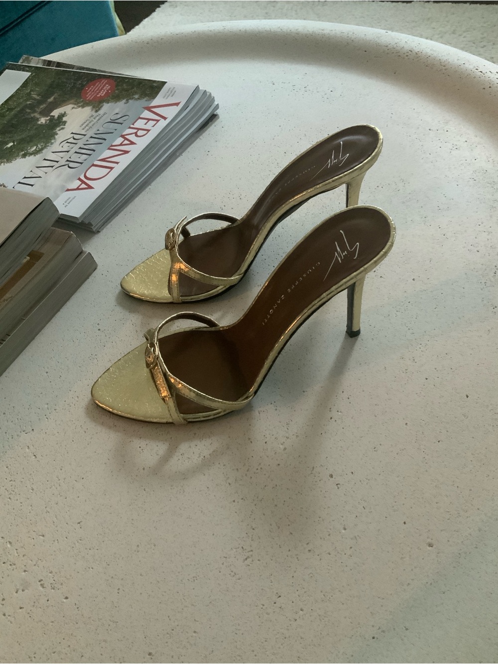 Giuseppe Zanotti Metallic Gold Strappy Stiletto Sandals - Picture 7 of 8